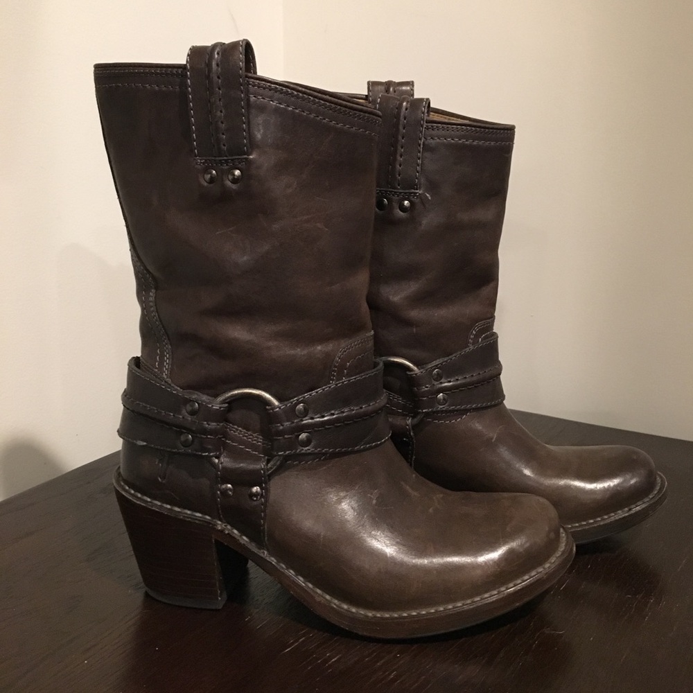 Frye Carmen Harness Short Riding Boots in Brown